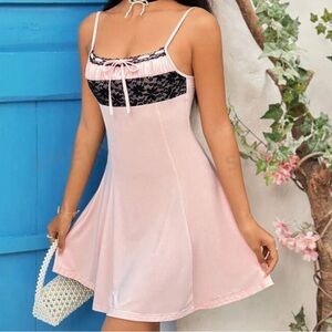 Baby Pink and Black Lace Summer Sundress Casual Dress Coquette Size S Shein New